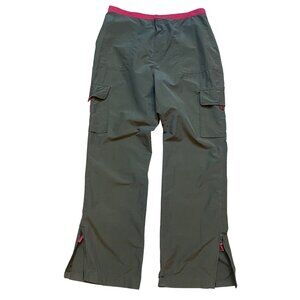 Y2K 90s No Boundaries Green Cargo Pants W/ Red Accent Nylon Blend Juniors 11-13